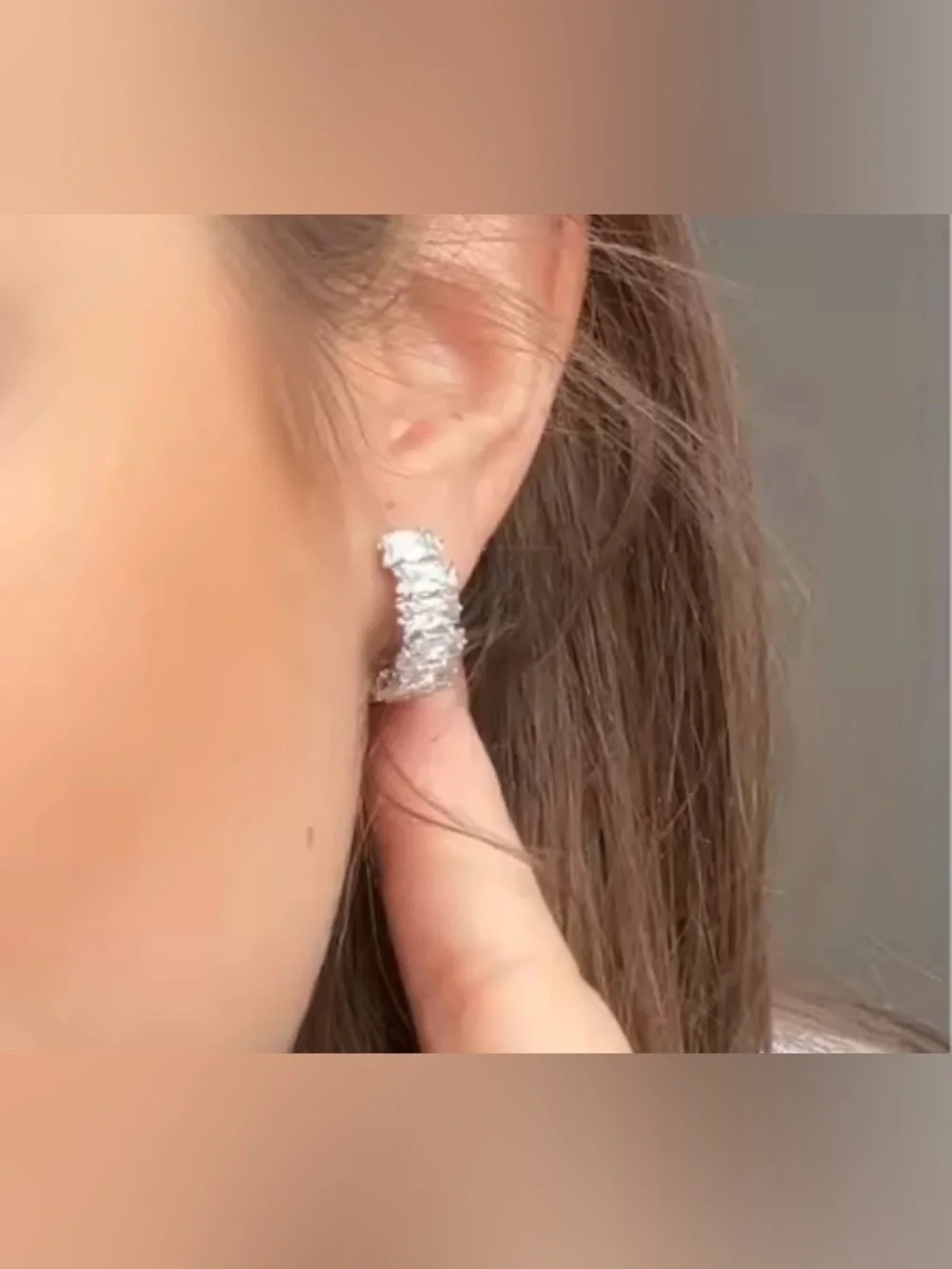 Classic Silver Crystal Hoop Earrings White